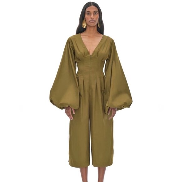 NEW Andrea Iyamah Nia Culotte Jumpsuit in Deep Olive Green Size Medium NWT